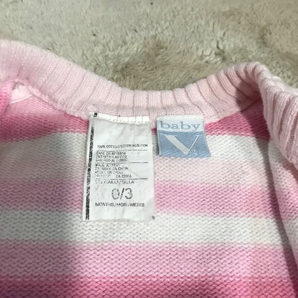 Baby V Pink & White Striped Knit Cardigan 0/3 Months 100% Cotton - Picture 5 of 8
